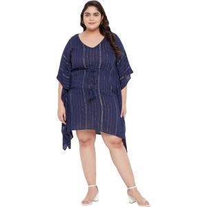 imageWomen Summer Beach Party Mini Dress Rayon Lurex Tunic Blouse Tops Plus Size Short Kaftan Cover Up for Girls Navy Blue