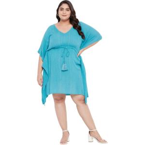 imageWomen Summer Beach Party Mini Dress Rayon Lurex Tunic Blouse Tops Plus Size Short Kaftan Cover Up for Girls Sky Blue