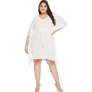 imageWomen Summer Beach Party Mini Dress Rayon Lurex Tunic Blouse Tops Plus Size Short Kaftan Cover Up for Girls White