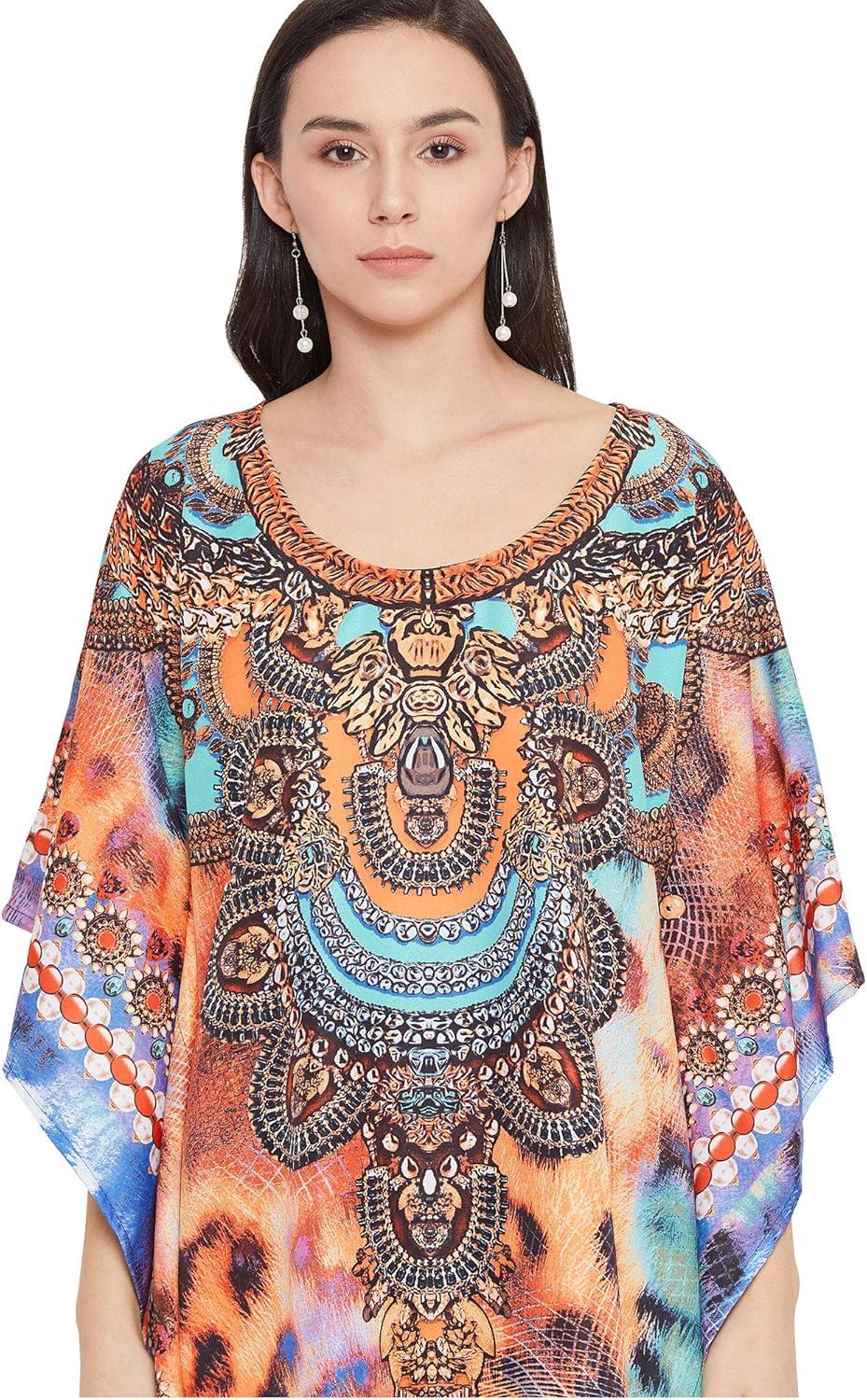imageGypsie Blu Womens Short Kaftan Plus Size Short Loose Tunic Casual Kimono Mini Beach Dress Multicolor Leopard