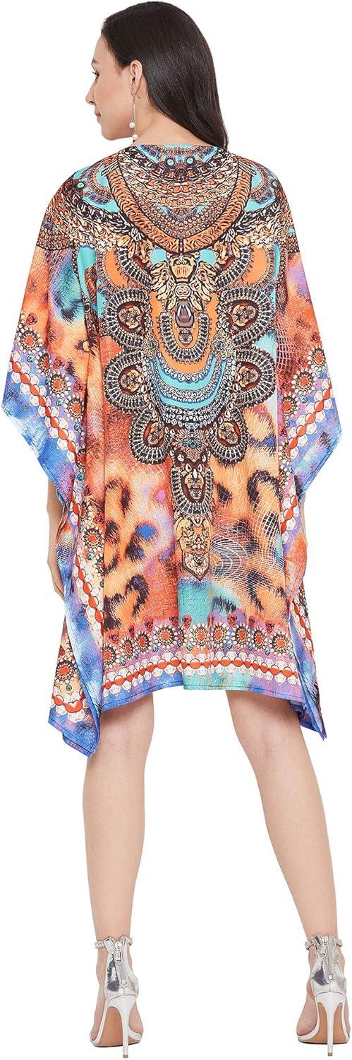 imageGypsie Blu Womens Short Kaftan Plus Size Short Loose Tunic Casual Kimono Mini Beach Dress Multicolor Leopard