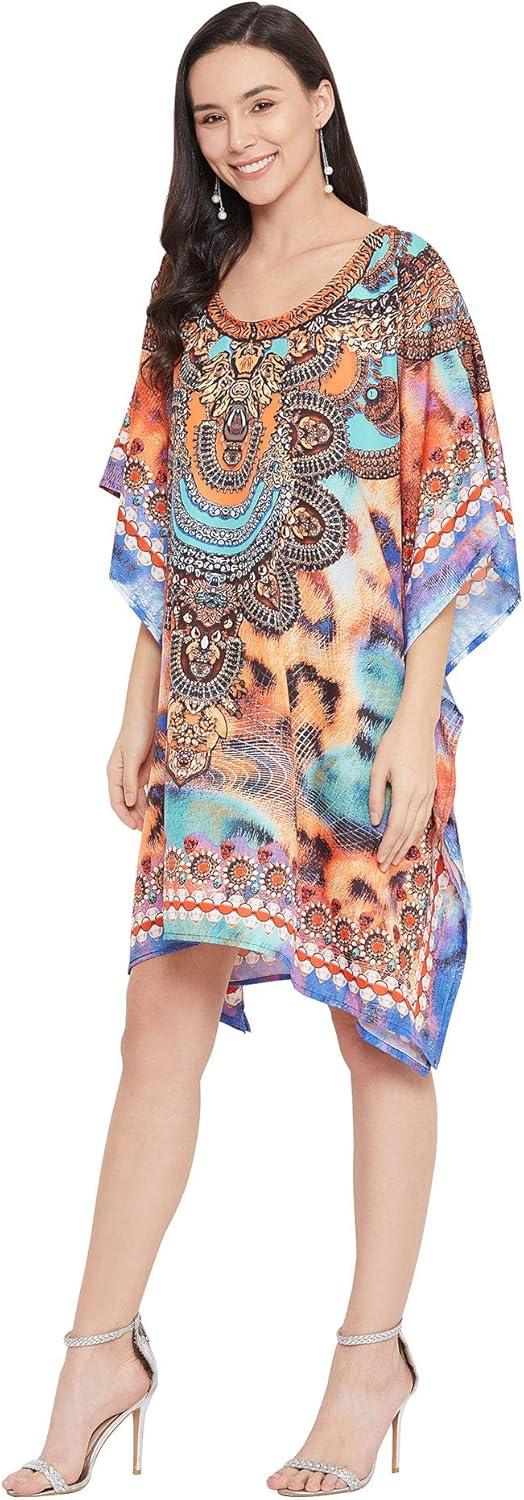 imageGypsie Blu Womens Short Kaftan Plus Size Short Loose Tunic Casual Kimono Mini Beach Dress Multicolor Leopard