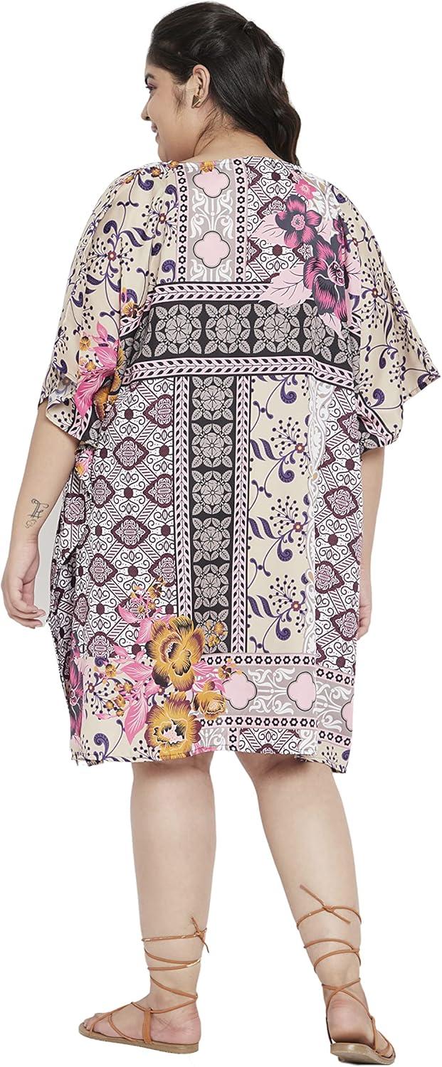 imageOussum Women Short Caftan Tunic Top Polyester Kaftan Dress Plus Size for BeachPink multicolor