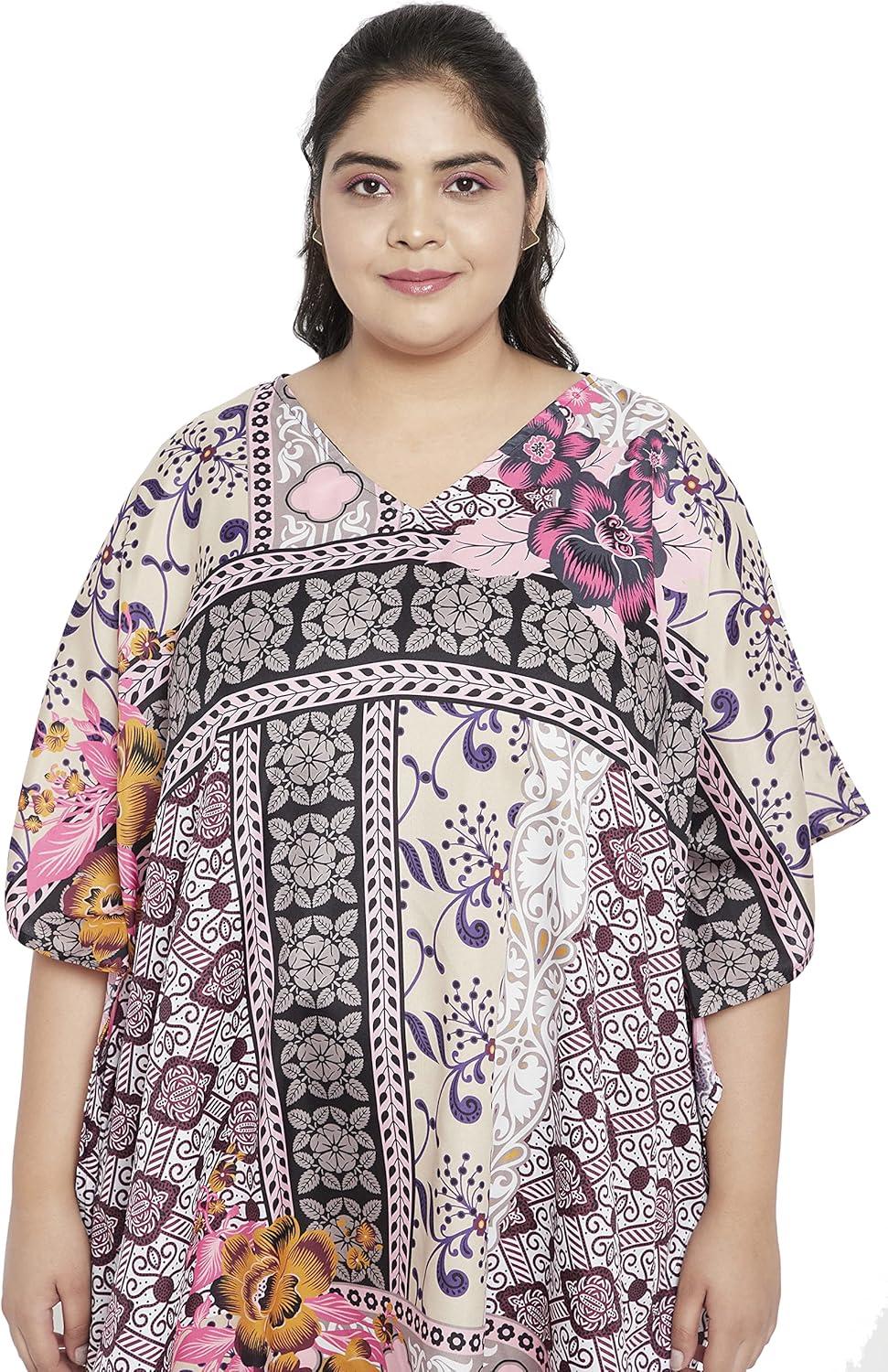 imageOussum Women Short Caftan Tunic Top Polyester Kaftan Dress Plus Size for BeachPink multicolor