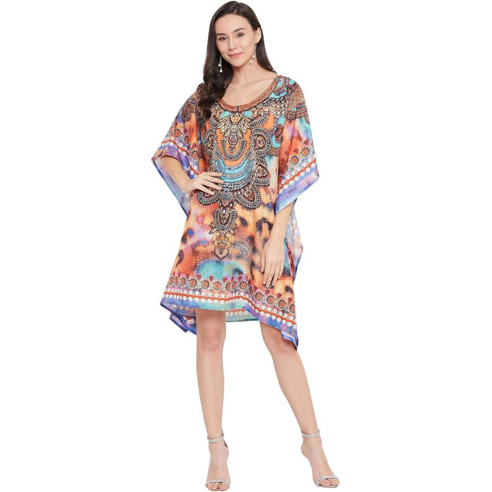imageGypsie Blu Womens Short Kaftan Plus Size Short Loose Tunic Casual Kimono Mini Beach Dress Multicolor Leopard