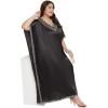 imageCaftans for Women Satin Silk Embroidery Long Kaftan Plus Size Beach Cover Ups Embroidered Maxi Dresses for LadiesBlack