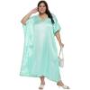 imageCaftans for Women Satin Silk Embroidery Long Kaftan Plus Size Beach Cover Ups Embroidered Maxi Dresses for LadiesIce Green
