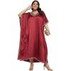 imageCaftans for Women Satin Silk Embroidery Long Kaftan Plus Size Beach Cover Ups Embroidered Maxi Dresses for LadiesJester Red