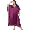 imageCaftans for Women Satin Silk Embroidery Long Kaftan Plus Size Beach Cover Ups Embroidered Maxi Dresses for LadiesPurple Passion
