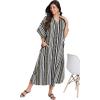 imageOussum Kaftan Plus Size Women Dress Button Down Kimono Side Slit Maxi Dresses Two Side Pocket Caftan for Casual WearBlack Buttons Maxi Kaftans