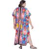 imageOussum Kaftan Plus Size Women Dress Button Down Kimono Side Slit Maxi Dresses Two Side Pocket Caftan for Casual WearMulti Abstract