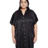 imageOussum Women Plus Size Side Pocket Kimono Button Down Satin Kaftan Maxi Dress Casual Wear CaftanBlack