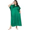 imageOussum Women Plus Size Side Pocket Kimono Button Down Satin Kaftan Maxi Dress Casual Wear CaftanEmerald