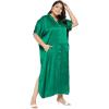 imageOussum Women Plus Size Side Pocket Kimono Button Down Satin Kaftan Maxi Dress Casual Wear CaftanEmerald