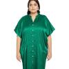 imageOussum Women Plus Size Side Pocket Kimono Button Down Satin Kaftan Maxi Dress Casual Wear CaftanEmerald