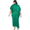 imageOussum Women Plus Size Side Pocket Kimono Button Down Satin Kaftan Maxi Dress Casual Wear CaftanEmerald