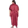 imageOussum Women Plus Size Side Pocket Kimono Button Down Satin Kaftan Maxi Dress Casual Wear CaftanWine