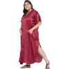 imageOussum Women Plus Size Side Pocket Kimono Button Down Satin Kaftan Maxi Dress Casual Wear CaftanWine