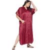 imageOussum Women Plus Size Side Pocket Kimono Button Down Satin Kaftan Maxi Dress Casual Wear CaftanWine