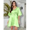 imageOussum Women Satin Silk Short Caftan Tunic Plus Size Beach Cover Up Kaftan Dress Sleepwear Nightwear Pajama DressesAmbrosia Green