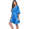 imageOussum Women Satin Silk Short Caftan Tunic Plus Size Beach Cover Up Kaftan Dress Sleepwear Nightwear Pajama DressesBlue Aster