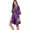 imageOussum Women Satin Silk Short Caftan Tunic Plus Size Beach Cover Up Kaftan Dress Sleepwear Nightwear Pajama DressesBordeaux Purple
