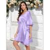 imageOussum Women Satin Silk Short Caftan Tunic Plus Size Beach Cover Up Kaftan Dress Sleepwear Nightwear Pajama DressesDahlia Purple