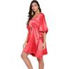 imageOussum Women Satin Silk Short Caftan Tunic Plus Size Beach Cover Up Kaftan Dress Sleepwear Nightwear Pajama DressesRed
