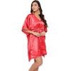imageOussum Women Satin Silk Short Caftan Tunic Plus Size Beach Cover Up Kaftan Dress Sleepwear Nightwear Pajama DressesRed