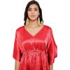 imageOussum Women Satin Silk Short Caftan Tunic Plus Size Beach Cover Up Kaftan Dress Sleepwear Nightwear Pajama DressesRed