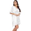 imageOussum Women Satin Silk Short Caftan Tunic Plus Size Beach Cover Up Kaftan Dress Sleepwear Nightwear Pajama DressesWhite