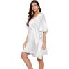 imageOussum Women Satin Silk Short Caftan Tunic Plus Size Beach Cover Up Kaftan Dress Sleepwear Nightwear Pajama DressesWhite