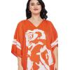 imageOussum Women Short Caftan Tunic Top Polyester Kaftan Dress Plus Size for BeachOrange Floral Tunics