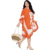 imageOussum Women Short Caftan Tunic Top Polyester Kaftan Dress Plus Size for BeachOrange Floral Tunics