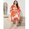 imageOussum Women Short Caftan Tunic Top Polyester Kaftan Dress Plus Size for BeachOrange Floral Tunics