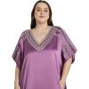 imageWomen Embroidery Fancy Long Kaftan Plus Size Satin Silky Maxi Dress Embroidered African Caftan Kimono Gown DressesCyclamen