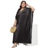 imageWomen Long Embroidered Dubai Kaftan Satin Silk Maxi Dress Plus Size Embroidery African Caftan for Wedding PartyBlack