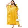 imageWomen Long Embroidered Dubai Kaftan Satin Silk Maxi Dress Plus Size Embroidery African Caftan for Wedding PartyLemon Chrome
