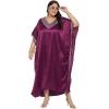 imageWomen Long Embroidered Dubai Kaftan Satin Silk Maxi Dress Plus Size Embroidery African Caftan for Wedding PartyPurple Passion