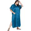 imageWomen Solid Satin Kaftan Maxi Dress Button Kimono for Holiday Crystal Blue