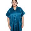imageWomen Solid Satin Kaftan Maxi Dress Button Kimono for Holiday Crystal Blue