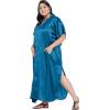 imageWomen Solid Satin Kaftan Maxi Dress Button Kimono for Holiday Crystal Blue