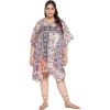 imageOussum Women Short Caftan Tunic Top Polyester Kaftan Dress Plus Size for BeachPink multicolor