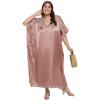 imageWomen Embroidery Fancy Long Kaftan Plus Size Satin Silky Maxi Dress Embroidered African Caftan Kimono Gown DressesWithered Rose