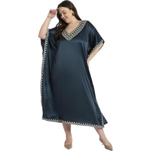 imageCaftans for Women Satin Silk Embroidery Long Kaftan Plus Size Beach Cover Ups Embroidered Maxi Dresses for LadiesDarkest Spruce