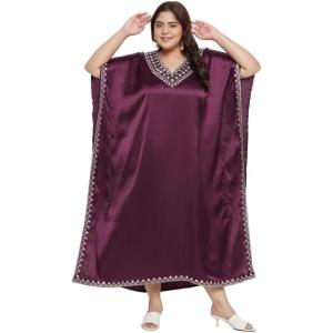 imageCaftans for Women Satin Silk Embroidery Long Kaftan Plus Size Beach Cover Ups Embroidered Maxi Dresses for LadiesGrape Wine