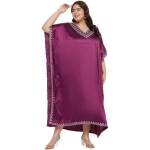 imageCaftans for Women Satin Silk Embroidery Long Kaftan Plus Size Beach Cover Ups Embroidered Maxi Dresses for LadiesPurple Passion