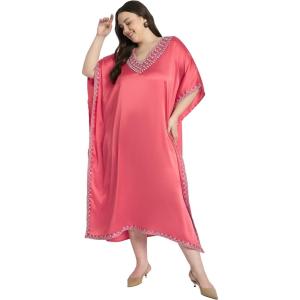 imageCaftans for Women Satin Silk Embroidery Long Kaftan Plus Size Beach Cover Ups Embroidered Maxi Dresses for LadiesSugar Coral