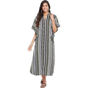 imageOussum Kaftan Plus Size Women Dress Button Down Kimono Side Slit Maxi Dresses Two Side Pocket Caftan for Casual WearBlack Buttons Maxi Kaftans