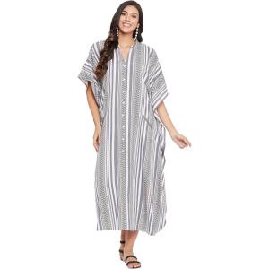 imageOussum Kaftan Plus Size Women Dress Button Down Kimono Side Slit Maxi Dresses Two Side Pocket Caftan for Casual WearGreyish Buttons Maxi Kaftans